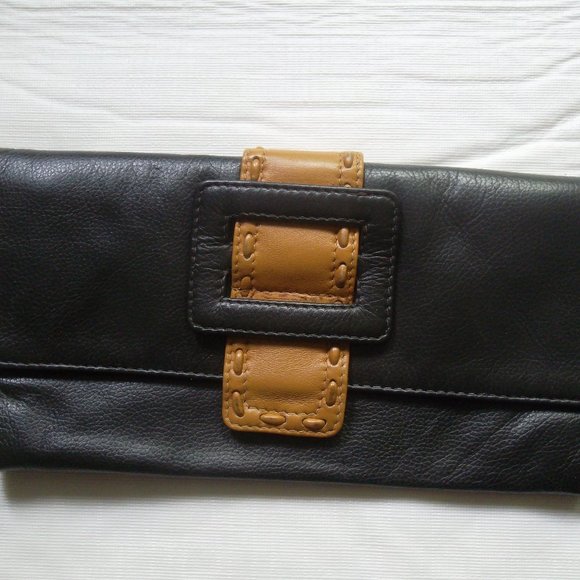 Handbags - Black and Tan Women's Leather Clutch